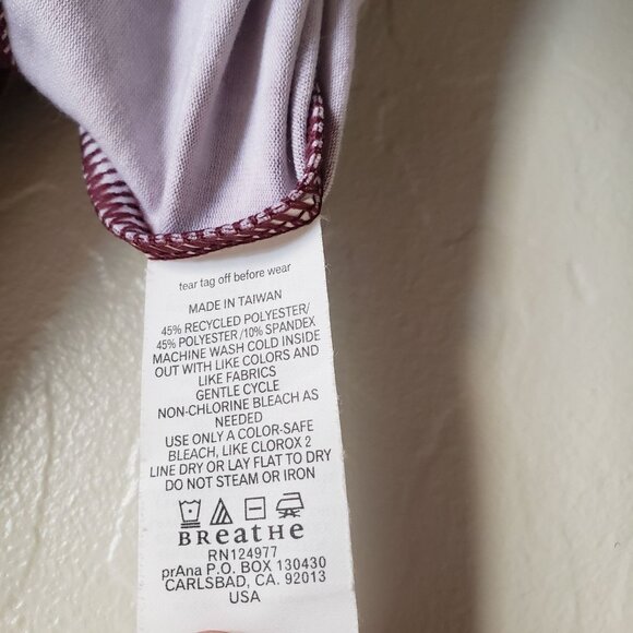 PrAna Twist Faux Wrap Printed V-Neck Dress 3/4 Sleeves Burgundy Sz Large Stretch - Picture 9 of 9